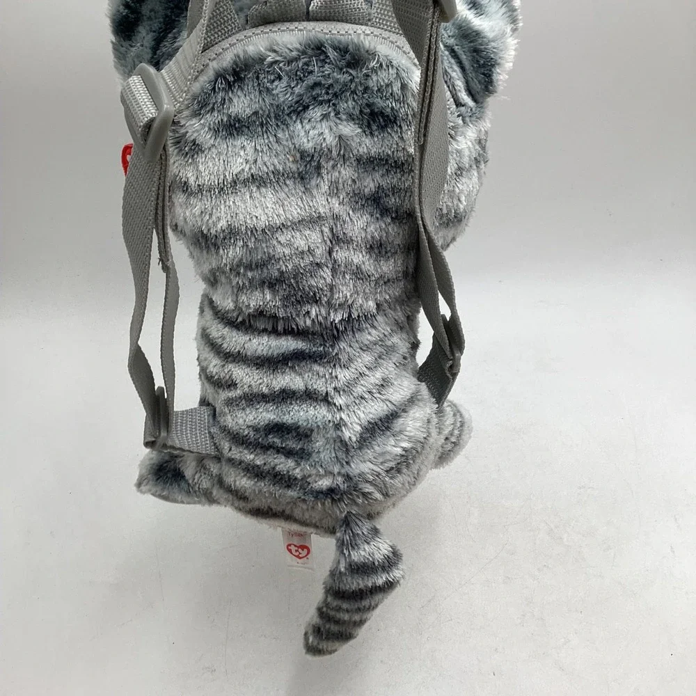 Ty Beanie Boos Kiki Grey Cat Plush Backpack Pink Glitter Eyes Striped 95003